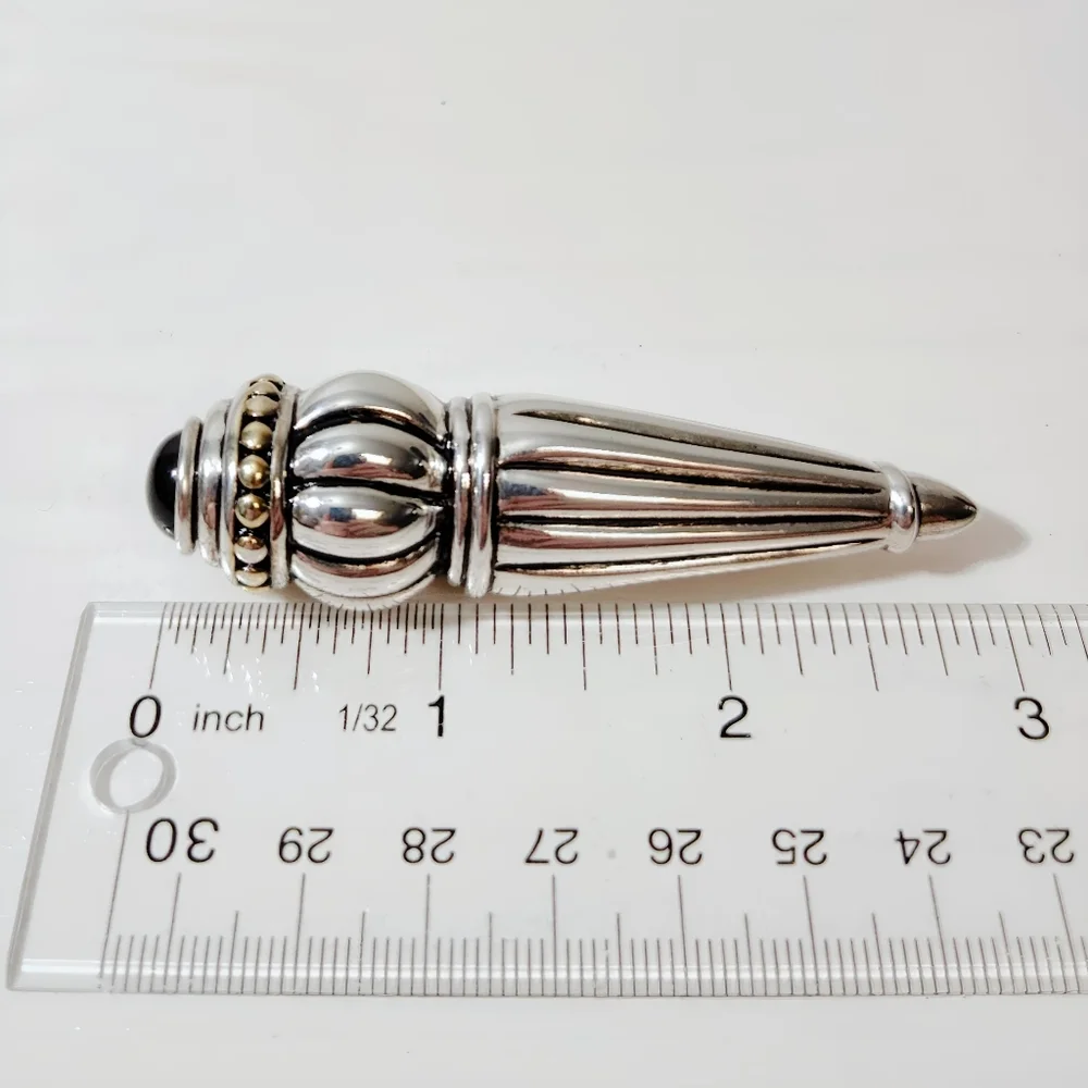 Vintage Pat Airess Sterling Silver Fluted Torch design Black Onyx Brooch Pin